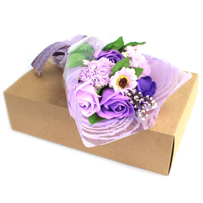 Ramo de flores de sabão em caixa - roxo