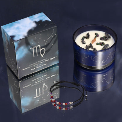 Vela de Cristal del Zodiaco con Pulsera de Piedras Preciosas - Virgo