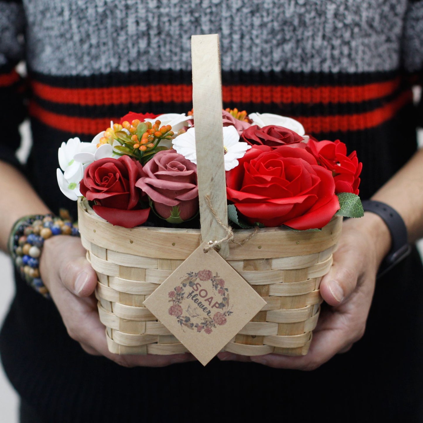 Cesta de Flores de Jabón - Rosa gran